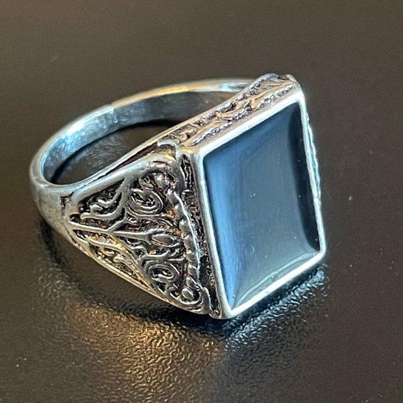 Trendy black obsidian S925 silver ring - Picture 2 of 8